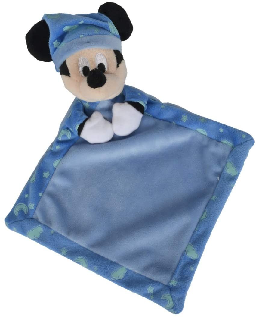 sos doudou Mickey Disney Nicotoy carré plat bleu phosphorescent